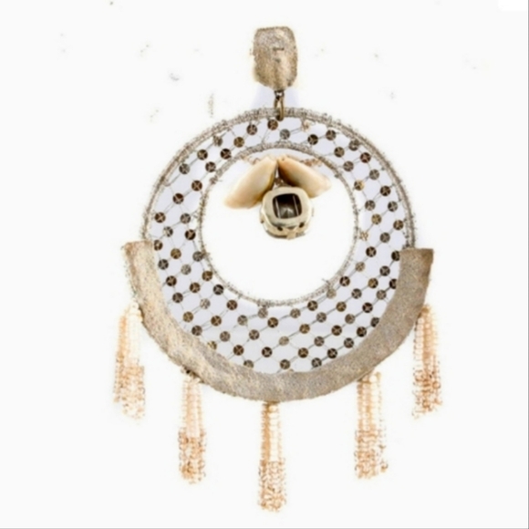 DEPPA GURMANI IVORY GOLD OVERSIZED GLASS BEADED STATEMENT EARRINGS - Picture 4 of 6